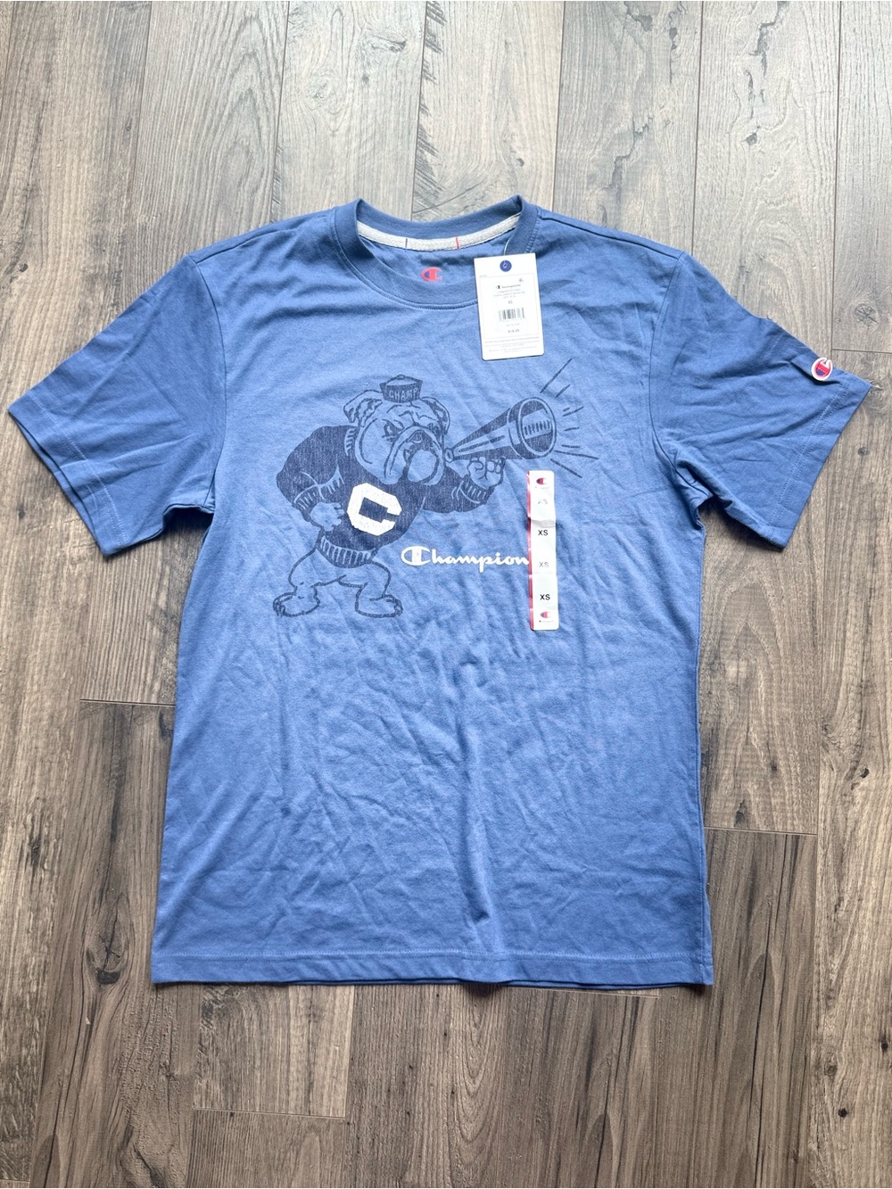 Champion Blue Short Sleeve Bulldog Graphic Tee with White Logo